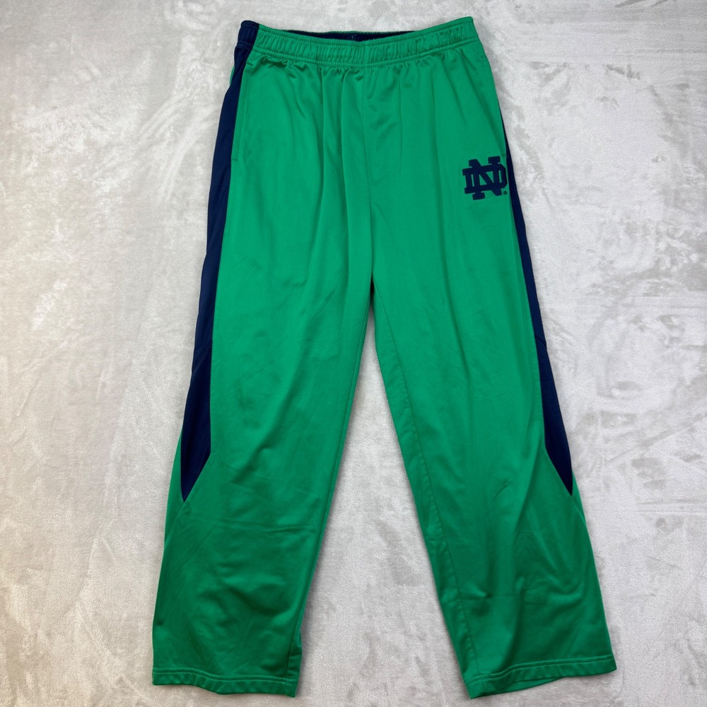 Notre Dame Pants Mens Large Green Shiny Relaxed Baggy Y2K Loose Athletic NCAA